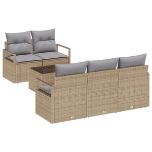 Ensemble de Canapé de Jardin 6 Pièces avec Coussins Beige Rotin
