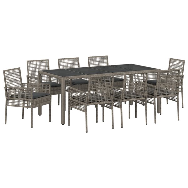 Set de jardin de 9 pièces vidaXL avec coussins en rattan poly gris