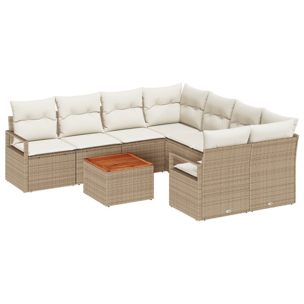 vidaXL Ensemble de Canapés de Jardin 9 Pièces avec Coussins Beige Rattan Synthétique Acacia