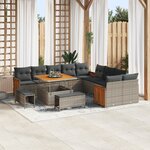 Ensemble de sofa jardin vidaXL 13 pièces avec coussins gris poly rotin acacia
