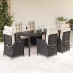 vidaXL Ensemble à manger de jardin coussins 7Pièces Noir Résine tressée