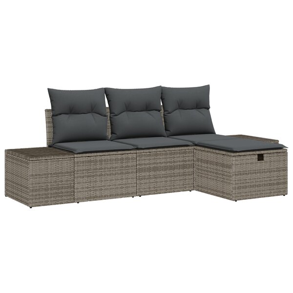 vidaXL Canapé de Jardin 4 Pièces avec Coussins en Gris Poly Rattan