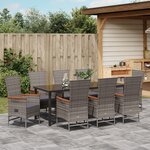 vidaXL Set de dîner de jardin 9 pièces avec coussins en rattan poly gris