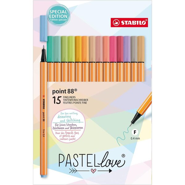 set de 15 stylos-feutres pointe fine point 88 coloris pastel x 10 STABILO
