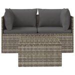 vidaXL Salon de jardin 3 Pièces avec coussins Gris Résine tressée