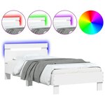 vidaXL Cadre de lit avec tête de lit et lumières LED blanc 90x190 cm