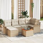 Ensemble de Canapés de Jardin 7 Pièces avec Coussins Beige Poly Rattan Acacia vidaXL