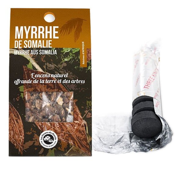 Résine de Myrrhe de Somalie à brûler + rouleau de 10 charbons