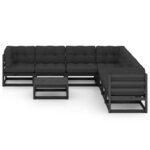 Salon de jardin meuble d'extérieur ensemble de mobilier 8 pièces avec coussins noir bois de pin massif 02_0017645
