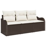 Ensemble de 3 Pièces de Canapé de Jardin avec Coussins Marron en Rattan Synthétique