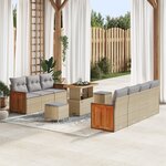 Ensemble de Canapé de Jardin vidaXL en 10 Pièces avec Coussins Beige Poly Rattan Acacia
