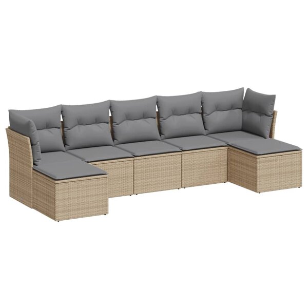 vidaXL Salon de jardin avec coussins 7 Pièces beige résine tressée