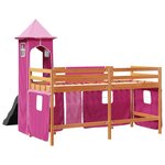 vidaXL Lit mezzanine enfants avec tour rose 90x200 cm bois pin massif