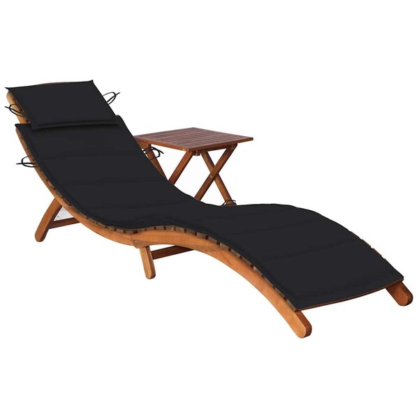 vidaXL Chaise longue de jardin avec table et coussin Bois d'acacia