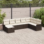 Ensemble de Canapé de Jardin 8 Pièces avec Coussins Marron Rotin Poly vidaXL