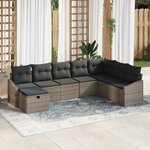 vidaXL Set de canapés de jardin de 8 pièces avec coussins en rattan gris
