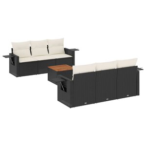 vidaXL Salon de jardin 7 Pièces avec coussins noir résine tressée