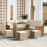 Ensemble de canapé de jardin 9 pièces avec coussins Beige Poly Rattan Acacia