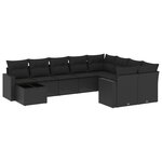 vidaXL Salon de jardin 10 Pièces avec coussins noir résine tressée