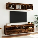 vidaXL Meuble TV mural avec lumières LED chêne fumé 80x30x40 cm