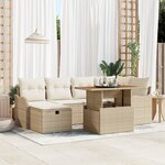 vidaXL Ensemble de Canapés de Jardin à 7 pièces avec Coussins Beige Rattan Poly