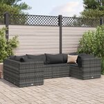 vidaXL Salon de jardin 6 Pièces avec coussins Gris Résine tressée