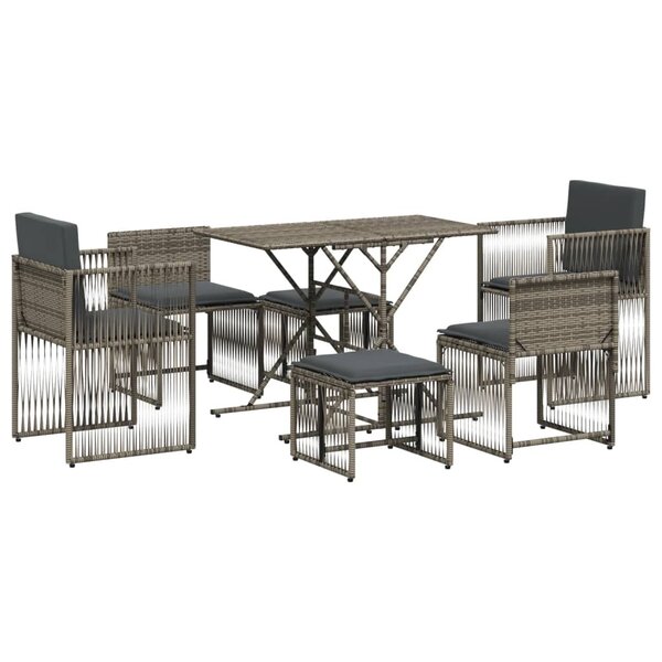 vidaXL Ensemble à manger de jardin et coussins 7 Pièces gris rotin