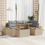 Ensemble de Canapés de Jardin 5 Pièces avec Coussins Beige en Rattan Poly