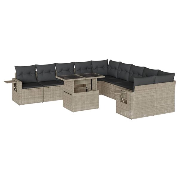 vidaXL Salon de jardin 11 Pièces avec coussins gris clair résine tressée
