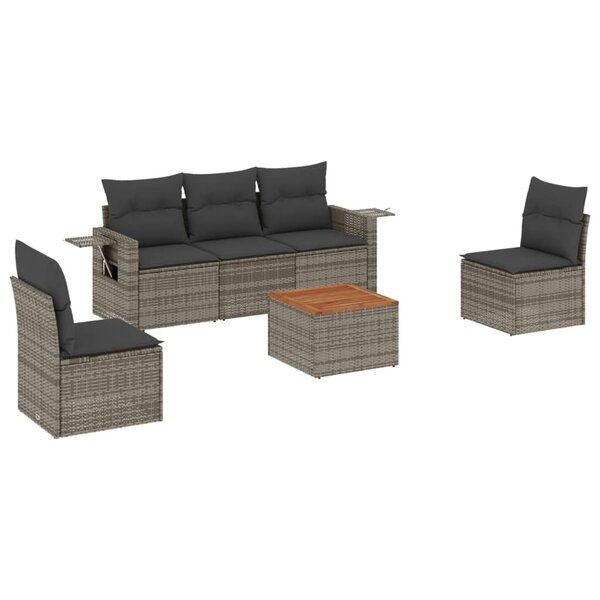 vidaXL Salon de jardin 6 Pièces avec coussins gris résine tressée