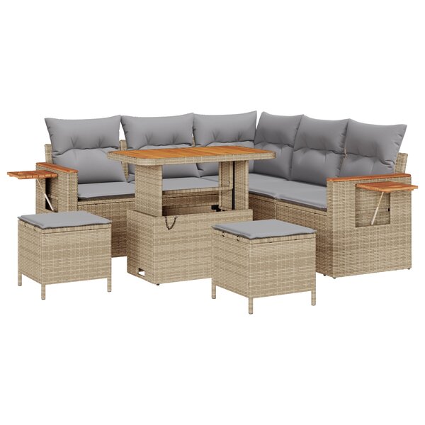 Set de salon de jardin 8 pièces vidaXL avec coussins beige poly rotin acacia