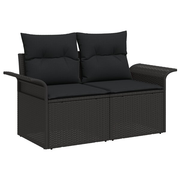 vidaXL Canapé de jardin 2 places avec coussins en poly rotin noir