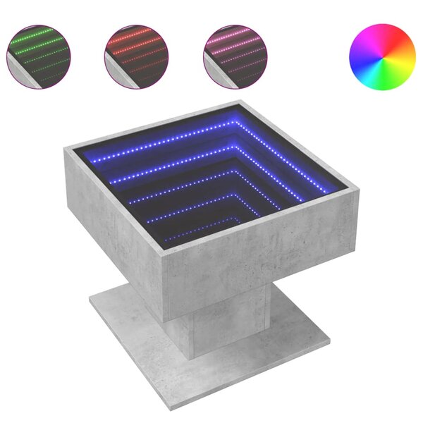 vidaXL Table basse avec LED gris béton 50x50x45 cm bois d'ingénierie