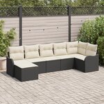 vidaXL Ensemble de Canapés de Jardin 7 pièces avec Coussins Rattan Noir