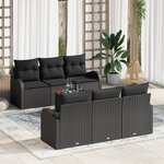Ensemble de canapé de jardin 7 pièces avec coussins en rattan poly noir acacia