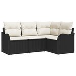 Canapé de Jardin 4 Pièces avec Coussins Noir Rattan en Poly