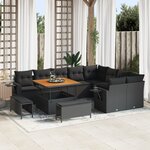 vidaXL Ensemble de 12 Pièces de Canapé de Jardin avec Oreillers Poly Rattan Noir Acacia