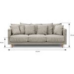 Canapé fixe 4 places CONSTANCE - Tissu beige - Pied en bois massif - 212 x 87 x 93 cm