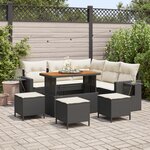Ensemble de Canapé de Jardin 9 Pièces avec Coussins Noir Rattan Poly Acacia