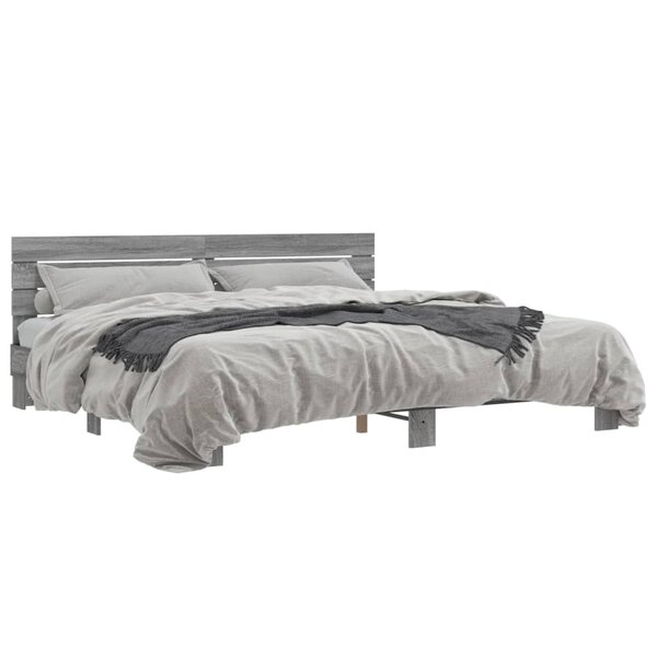 vidaXL Cadre de lit sonoma gris 200x200 cm bois d'ingénierie et métal