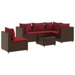 vidaXL Salon de jardin 6 Pièces avec coussins Marron Résine tressée