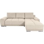 Canapé d'angle convertible LOUNGITUDE CABELLO en tissu beige avec coffre et coutures bombées