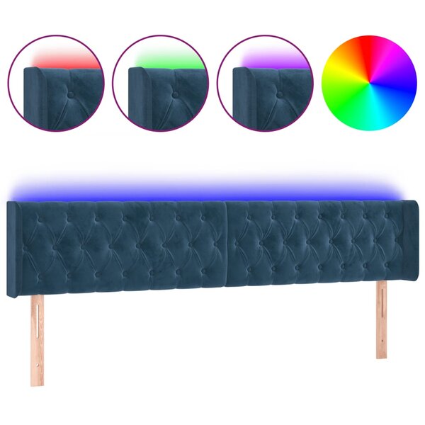 vidaXL Tête de lit à LED Bleu foncé 203x16x78/88 cm Velours