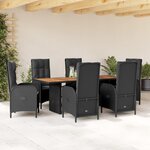 vidaXL Ensemble à manger de jardin coussins 7Pièces Noir Résine tressée