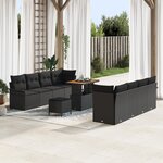 Ensemble de Canapés de Jardin 11 Pièces avec Coussins Poly Rattan Noir Acacia