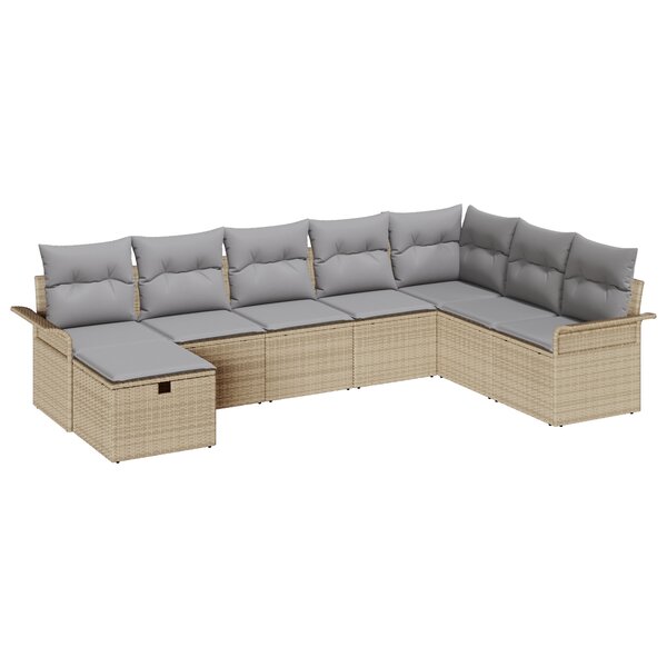 vidaXL Ensemble de Canapé de Jardin 8 Pièces avec Coussins Beige Rotin Synthétique