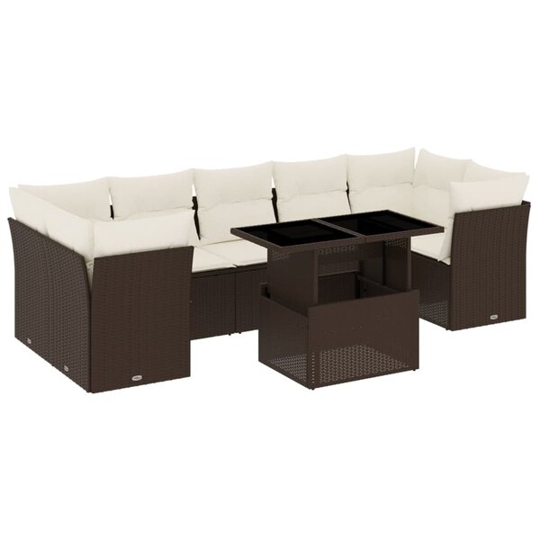 vidaXL Salon de jardin 8 Pièces avec coussins marron résine tressée