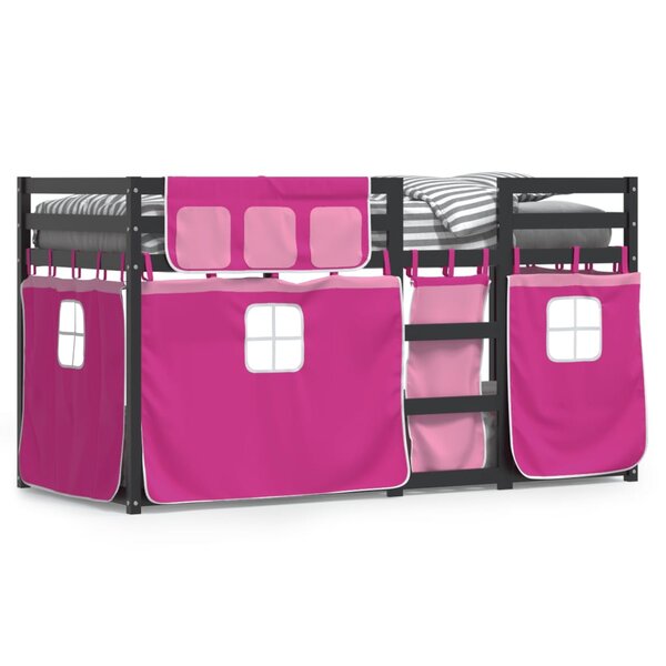 vidaXL Lit superposé avec rideaux rose 90x200 cm bois pin massif