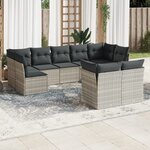 vidaXL Salon de jardin 9 Pièces avec coussins gris clair résine tressée