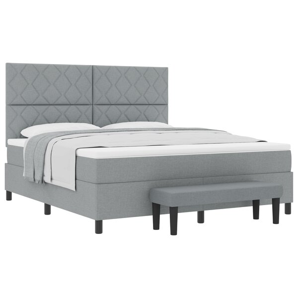 vidaXL Lit à ressorts gris clair avec matelas et banc 180x200 cm Tissu